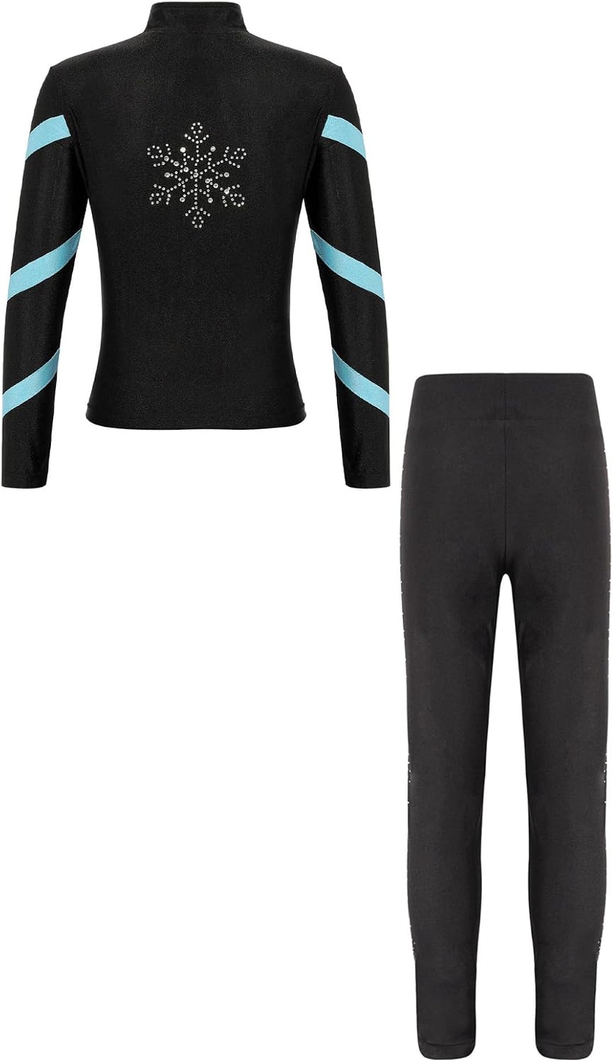 Kids Girls Figure Skating Pants Set Ice Skating Practice Leggings with Jacket 2 Piece Athletic Sports Outfits