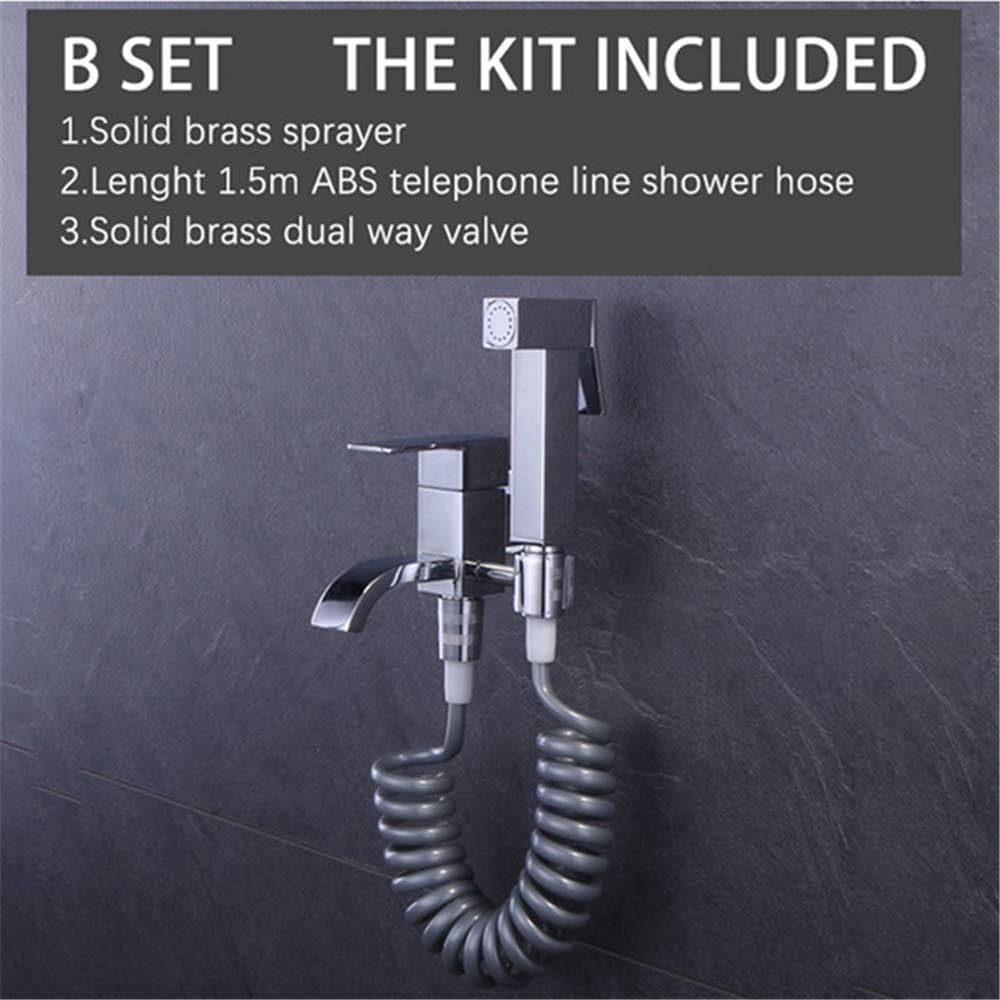 Bidet Faucet Dual Outlet Mop Pool Faucet, Square, Toilet Hand Bidet Sprayer, Solid Brass Shower Kit, Chrome,One Set,B Set