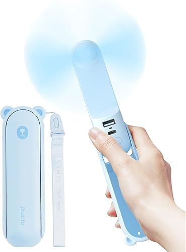 JISULIFE Ventilador de mano con Powerbank de 4500 mAh Max 37 horas de tiempo de funcionamiento, bolsillo portátil con batería o ventilador personal