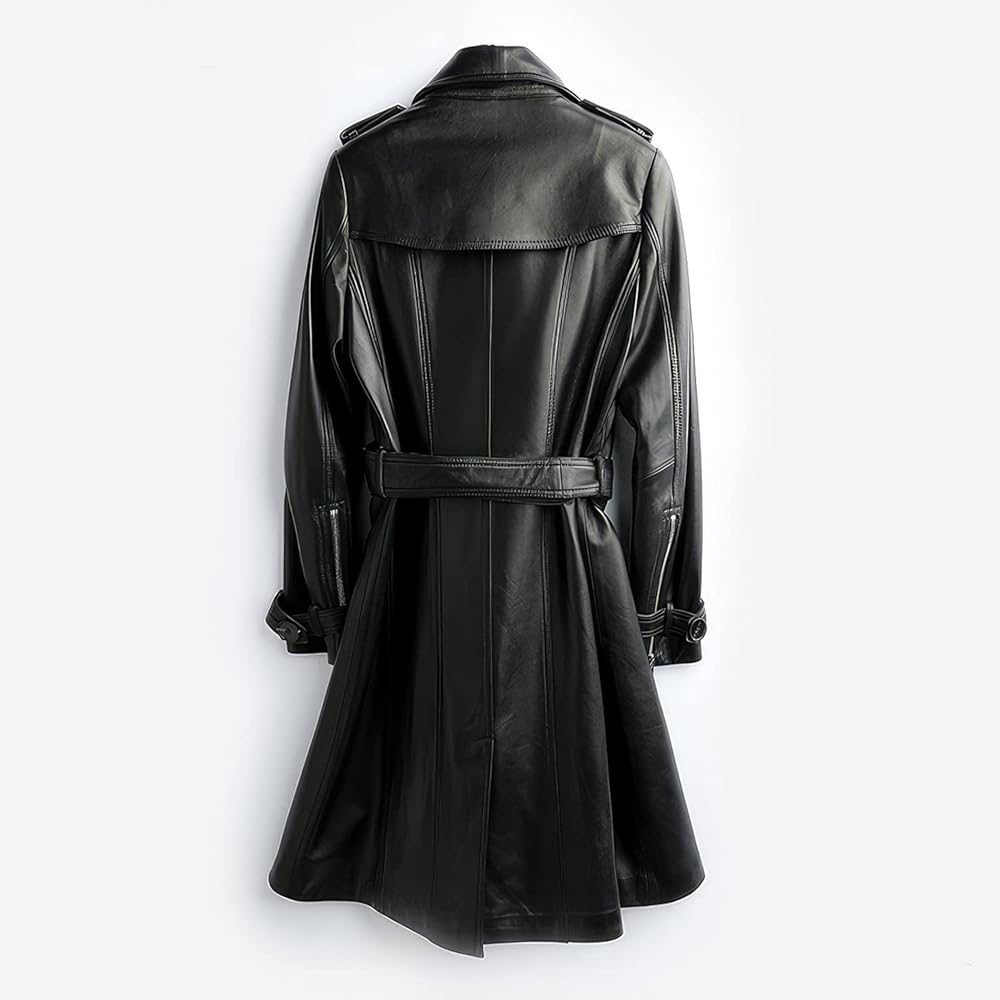 Women's PU Faux Leather Long Belted Trench Coat (US, Alpha