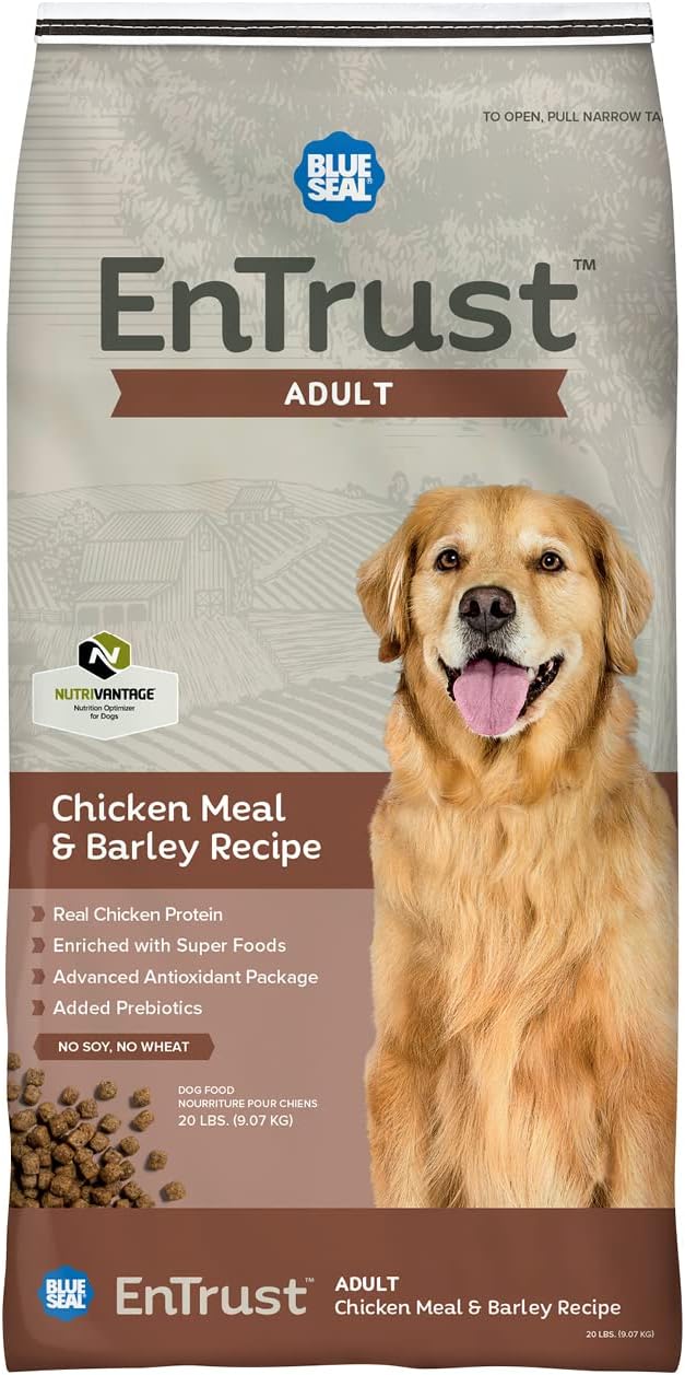 ENTRUST Adult Dog Food | Real Chicken & Barley, Enriched with Super Foods, Antioxidants and Probiotics | No Wheat or Soy | 35 Pound Bag