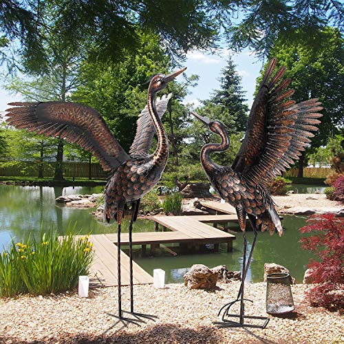 chisheen Garden Crane Statues for Outdoor Metal Yard Art Heron Statues Sculptures - Thumbnail 2