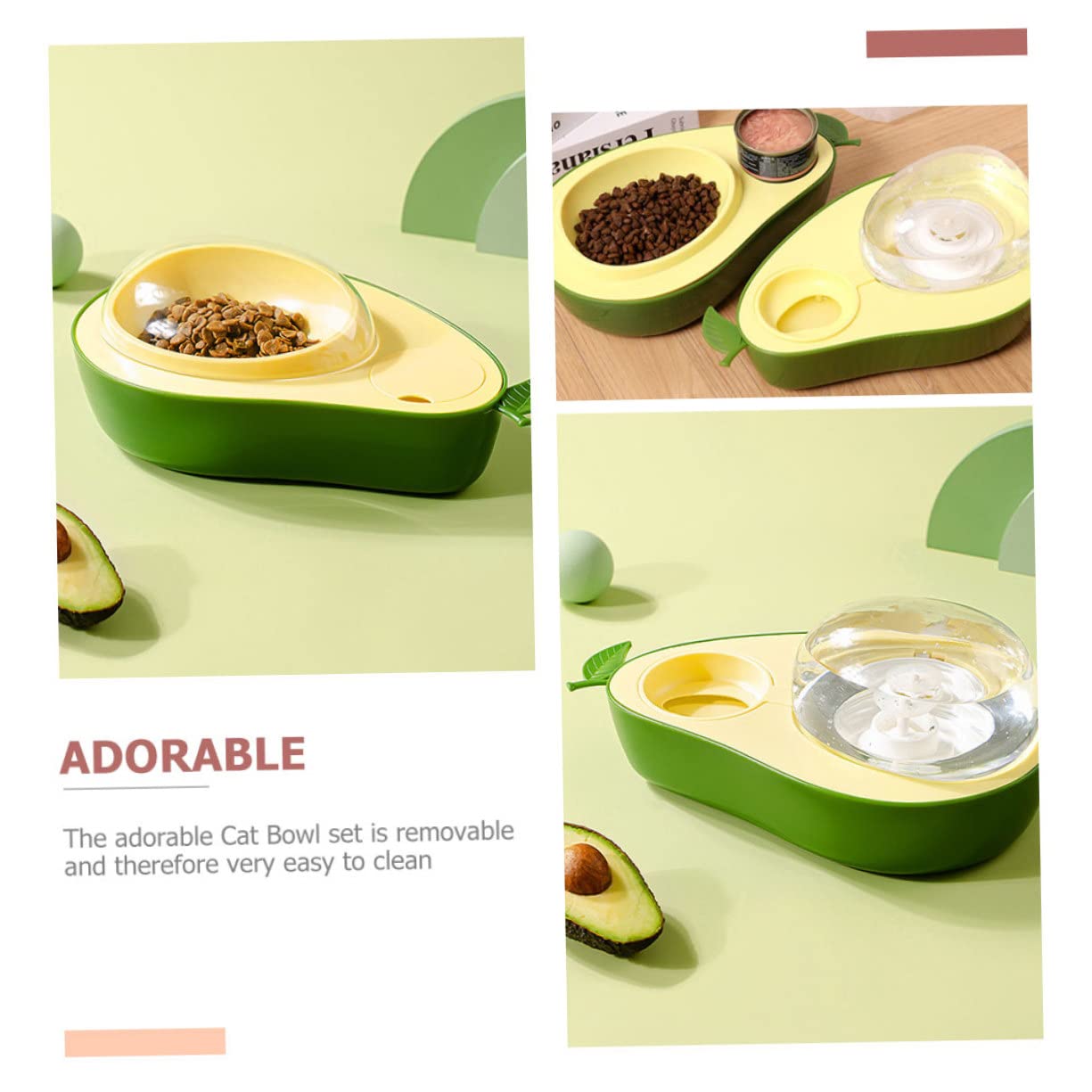 Sosoport Pet Bowl Set Cat Dog Feeder Avocado Feeder Water Supply Sturdy Abs Material -Slip Easy to Maintain