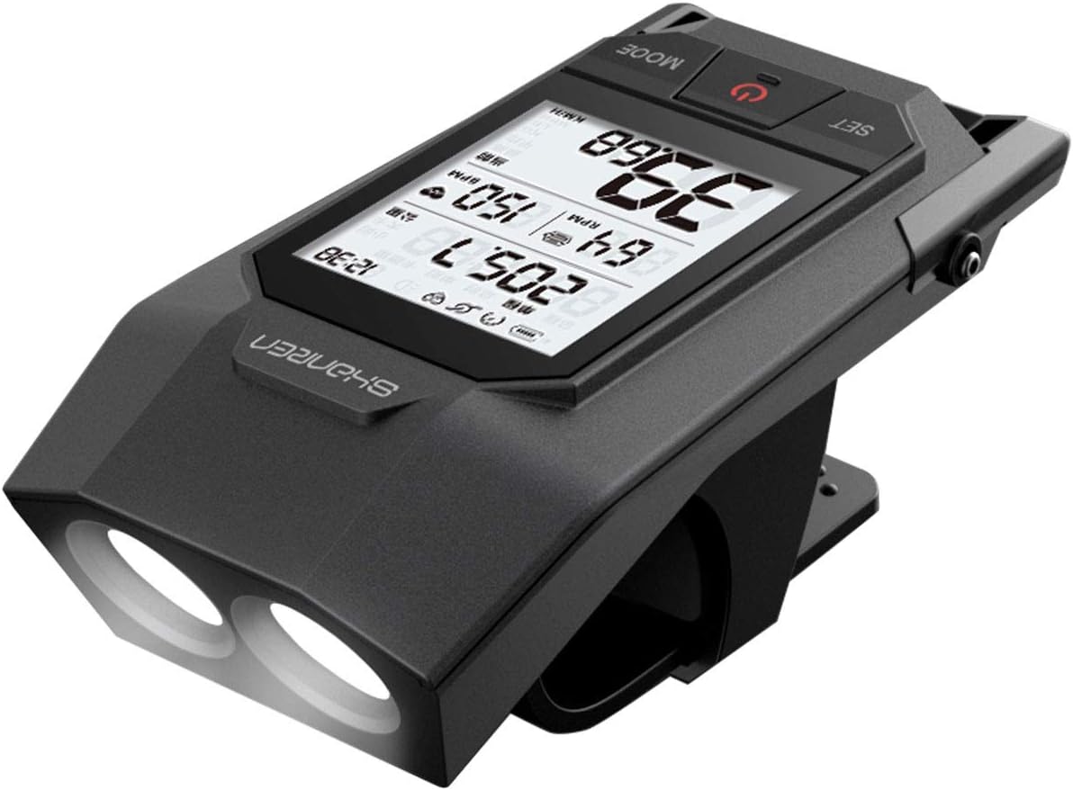 SHANREN Bike Computer Wireless Waterproof, 18 Function Heart Rate and Cadence Speedometer mph with Integrated 300LM Headlight Bluetooth Cycle Computer