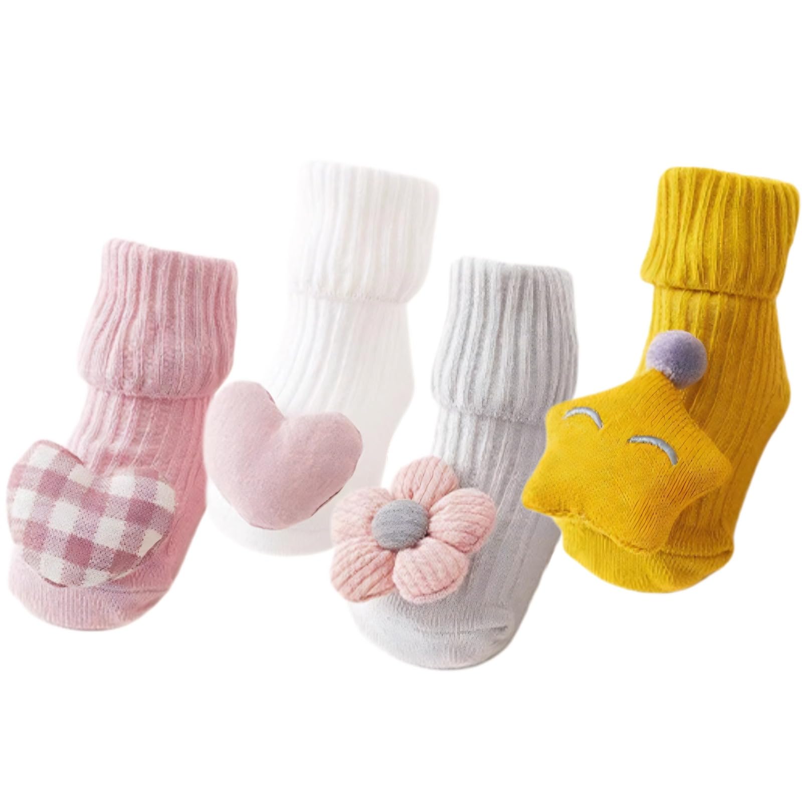 4 Pairs Infant Baby Toddler Cute Socks with Grips for 0/3/9 Months-2 Years, Non-Slip Floor Walking Shoes with Cartoon Charms (Set C,3-9 months,Infant,US,Age,3 Months,9 Months)