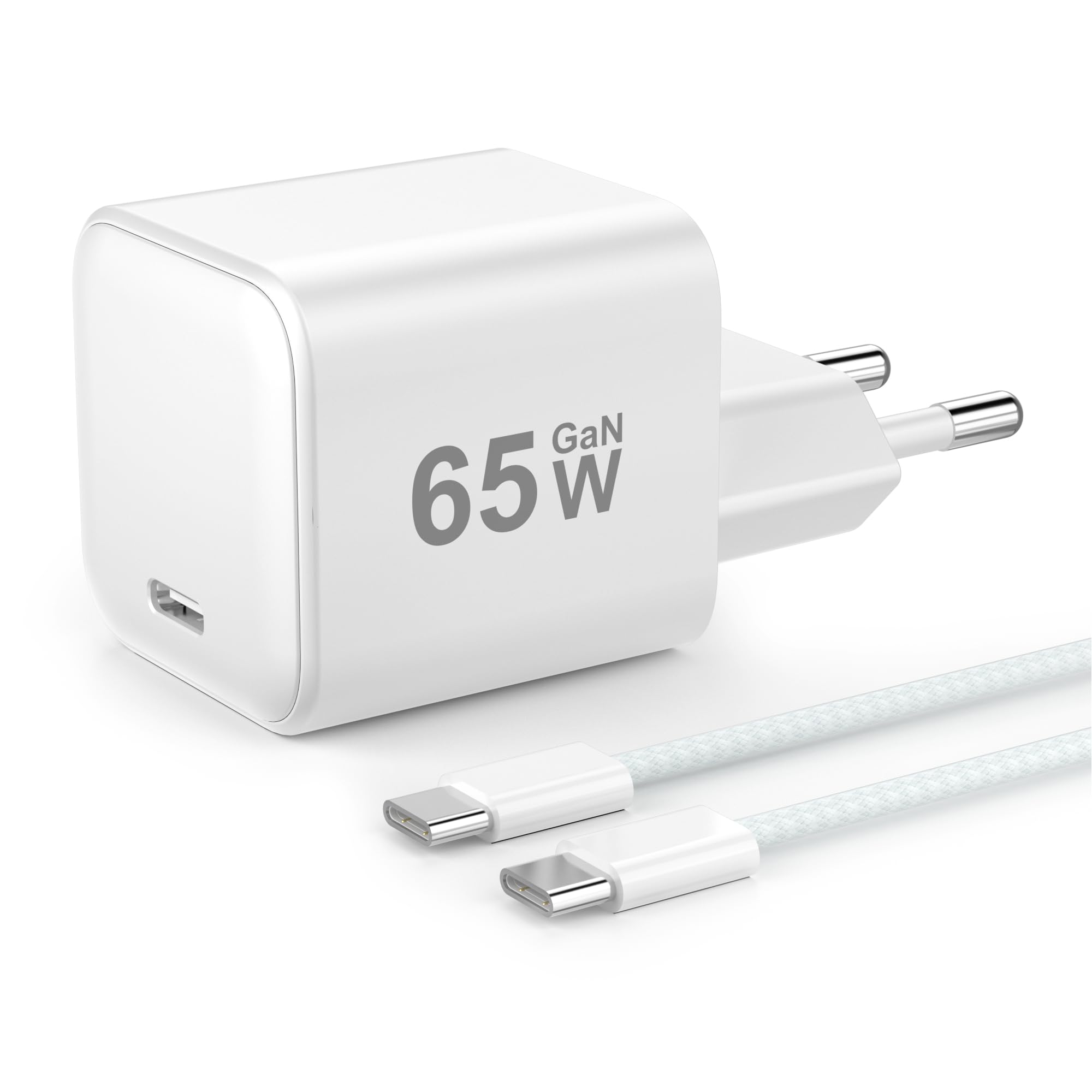 YISH 65W Caricatore USB C Rapido - GaN PD3.0 Caricabatterie USB C Alimentatore Presa Compatibile con iPhone 17 16 15 Galaxy S26 S25 MacBook Carica Batterie Cellulare Tipo C Spina, con 60W Cavo C 1M