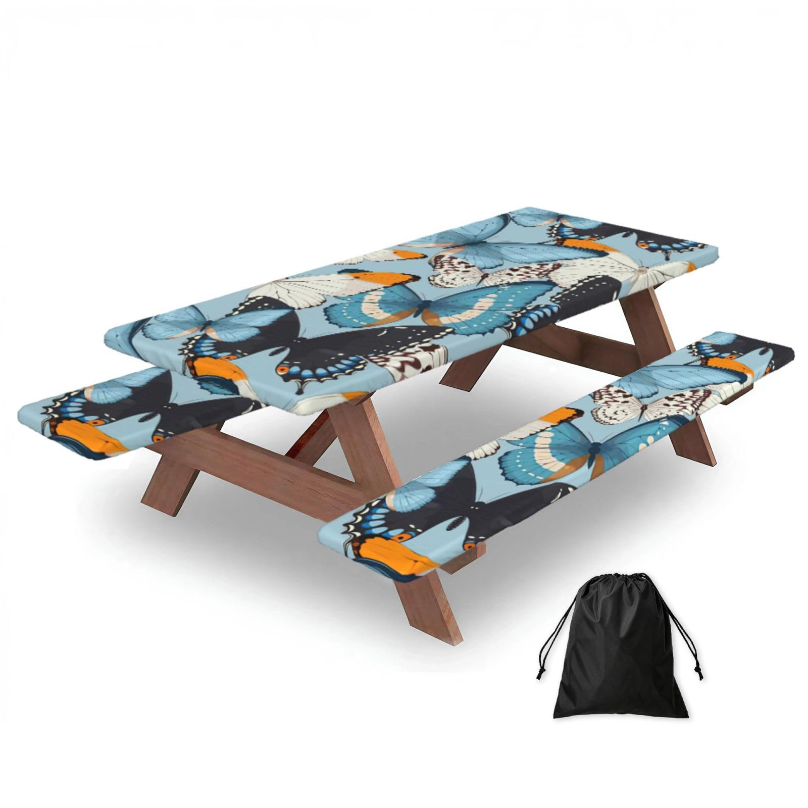 Yqxwjl Black Butterfly Print Camping Essentials Waterproof Camping Table And Bench Cover With Drawstring Bag 183 Cm