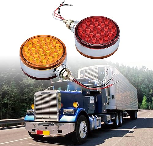 Miniatura 3 de CORP - 2 unidades redondas de 4 pulgadas de doble cara de montaje de un solo perno prisionero 48-LED ámbar rojo guardabarros lateral reflectante luz