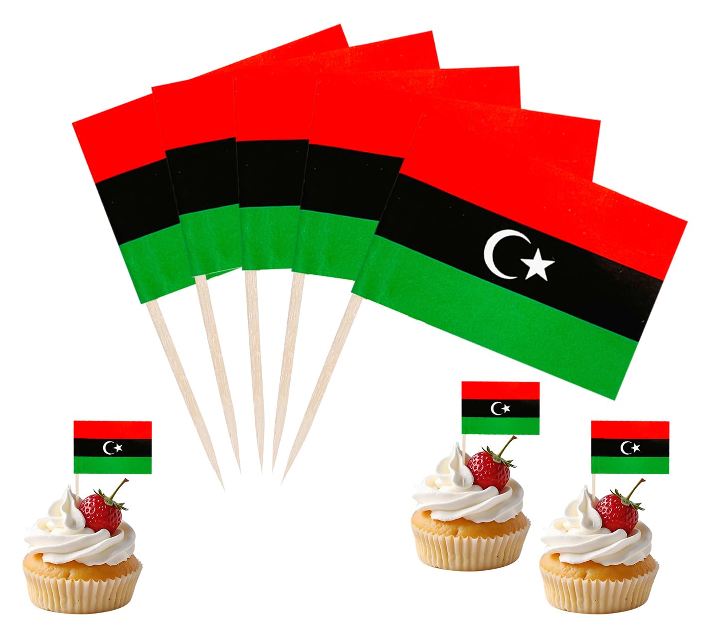 JBSJBS Libya Flag Libya Cupcake Topper Flags Banner Mini Small Libyans Toothpick Stick Flags Cake Party Festival Theme Decorations(100Pcs) โ image 1
