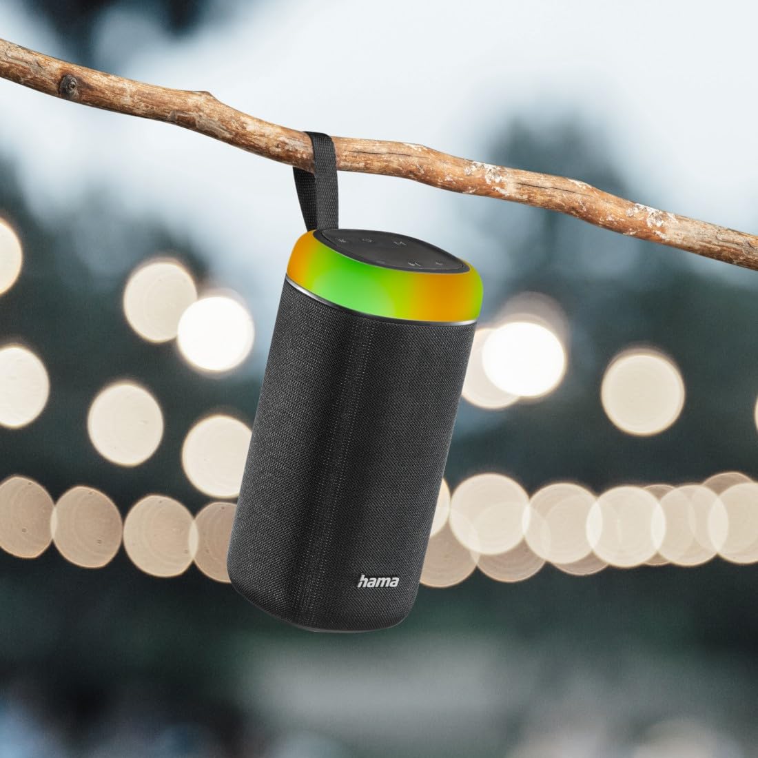 Hama Enceinte Bluetooth Portable Shine 2.0" Lumineux 5 Couleurs sans Fil, Lumière LED, Haut Parleur Etanche IPX4, Rechargeable Autonomie 12h, Résistance poussière et Chocs, Puissance 30 W, Noir