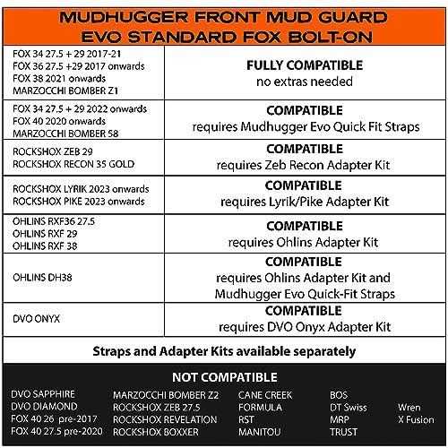 Mudhugger EVO Garde-boue avant évitez les projections de boue fourche Fox