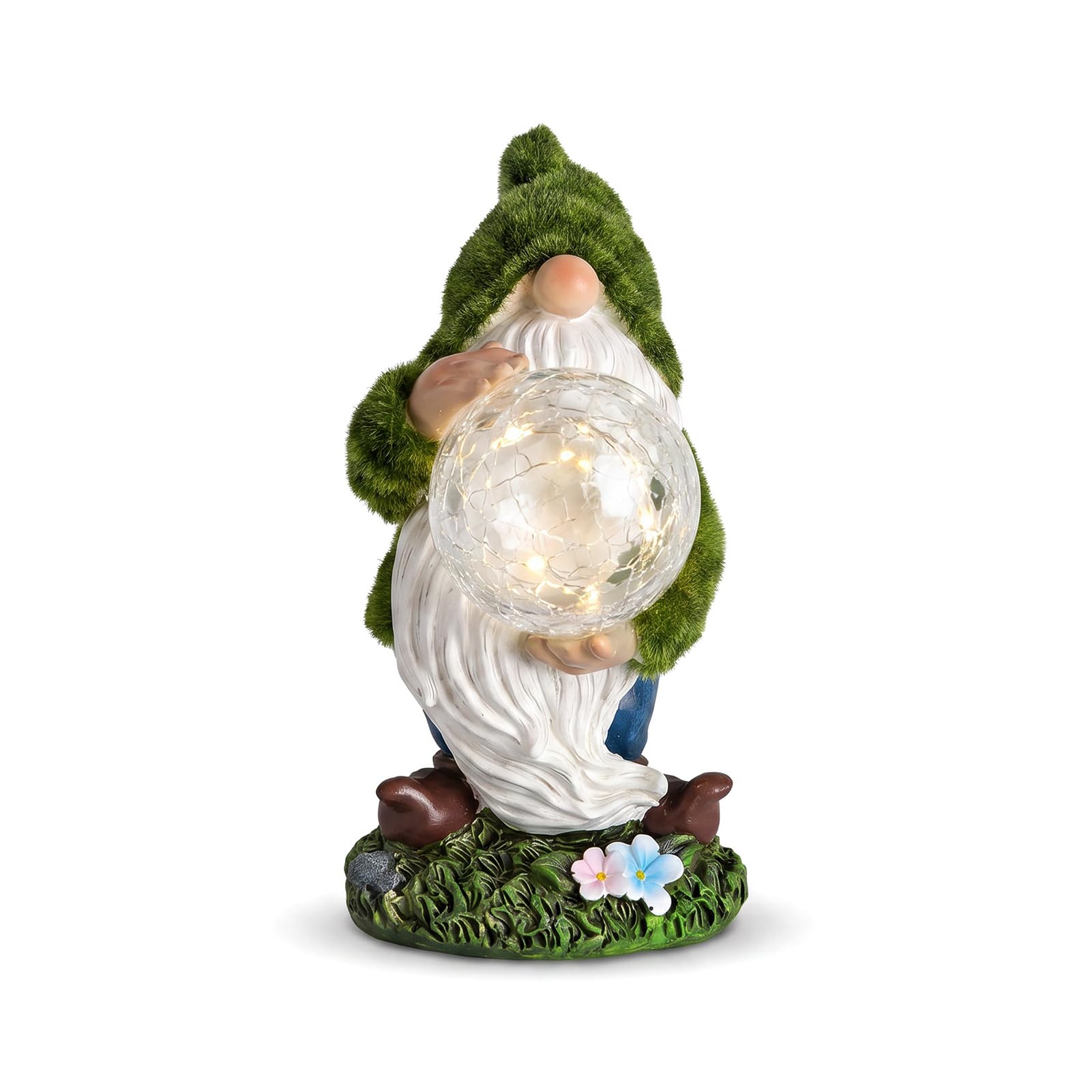 Cmtuuy Garden Gnomes Ornaments, Resin Flocked Gnome Statue with Solar Lights, Weatherproof Outdoor Sculptures for Lawn Patio Yard Decor, Garden Decorations & Gifts For Women (Style 5)