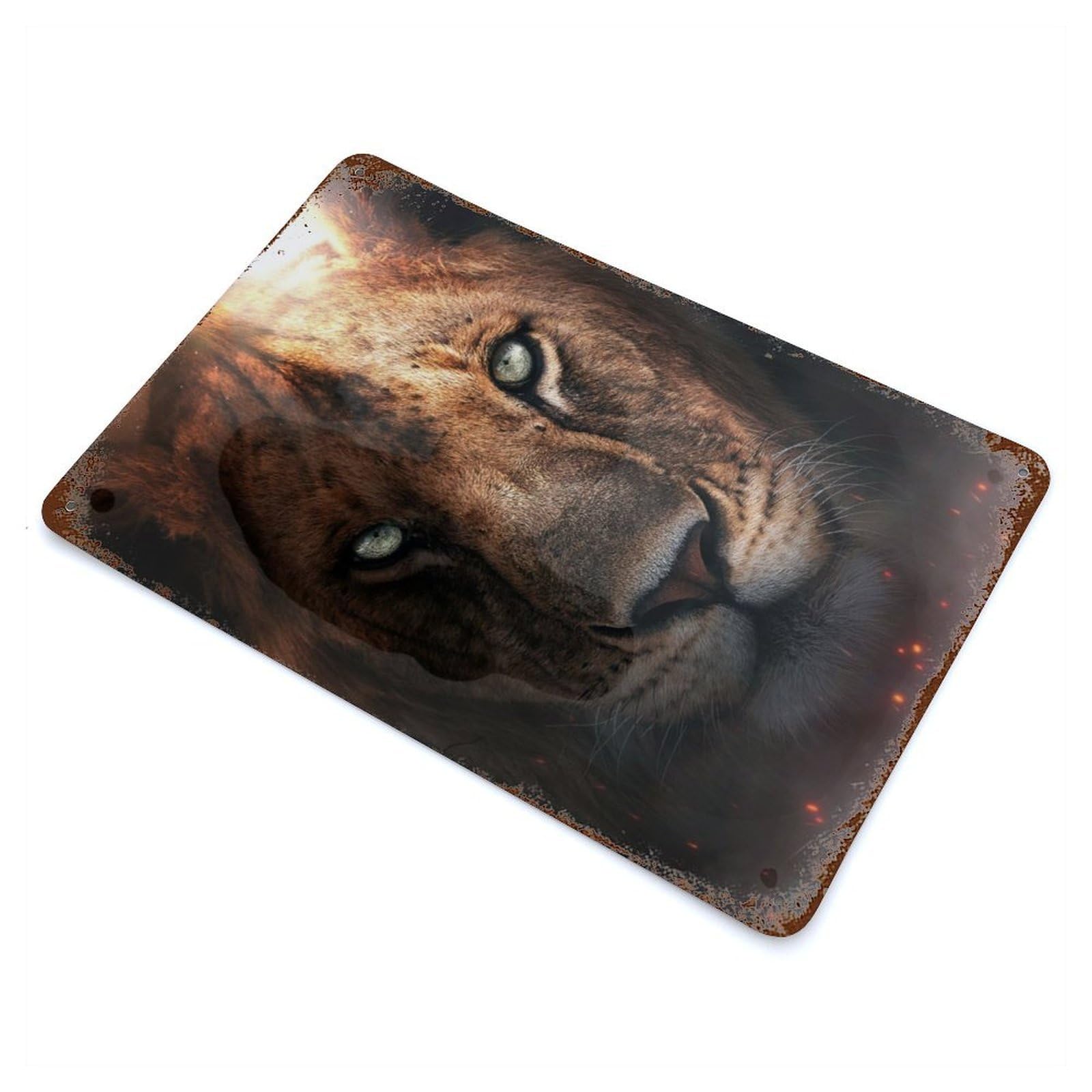 Vintage Rust Metal Sign with The Lion Cub Portrait Design 11.8"x7.9", for Shed, Workshop And Garage Wall Decor, Classic Wall Plaque
