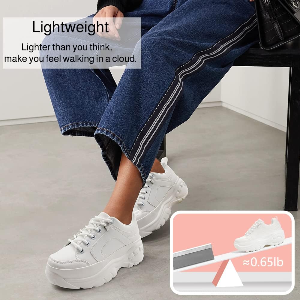 LUCKY STEP Women Chunky Platform Dad Colorblock White Neon Green Fuchsia Hologram Silver Casual Lace-Up Walking Sneakers - Image 5