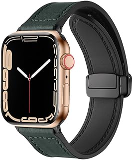 سوار من الجلد والسيليكون بمشبك مغناطيسي مقاس 38/40/41 ملم متوافق مع ساعه اي واتش سيريس 1/2/3/4/5/6/7/8/9