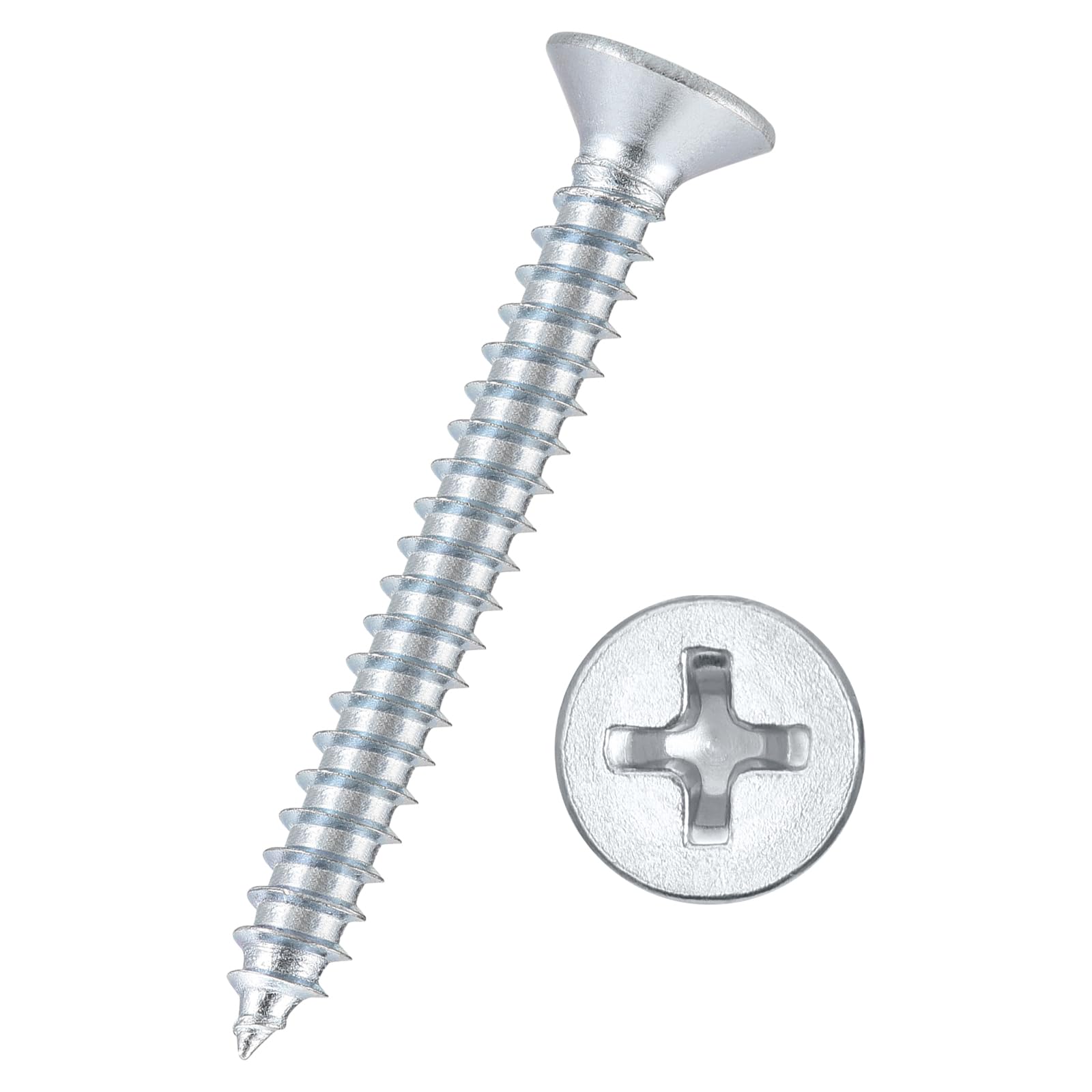 Kozelo 200pcs Phillips Flat Head Wood Screws - [#8x1-1/2"] Carbon Steel Countersunk Self Tapping Screws for Furniture Assembly, Interior Trim, Outdoor Construction, Bluish-white