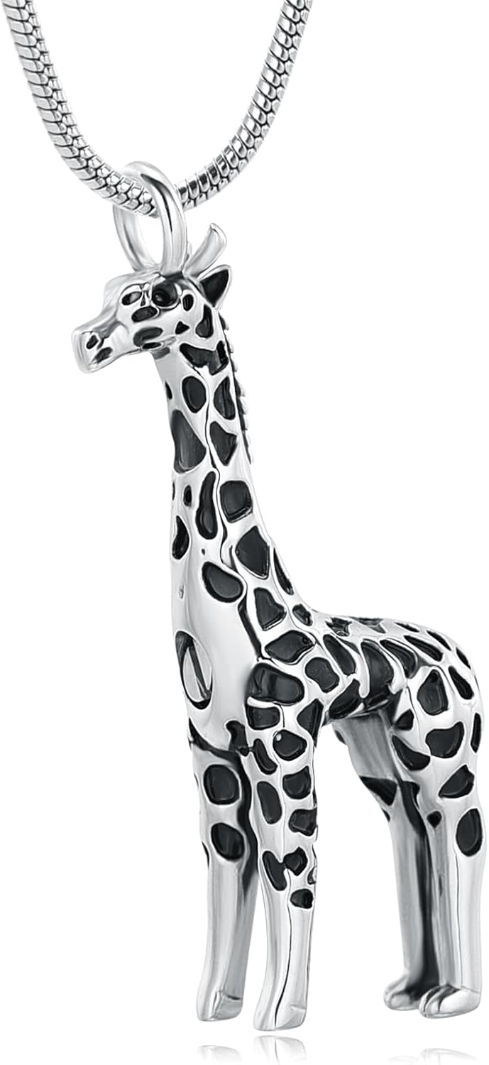 Hearbeingt Giraffe Urn Necklace for Ashes Cremation Jewelry Stainless Steel Memorial Necklace Ash Holder for Human Pets Keepsake Jewelry for Loved Ones with Fill Tool