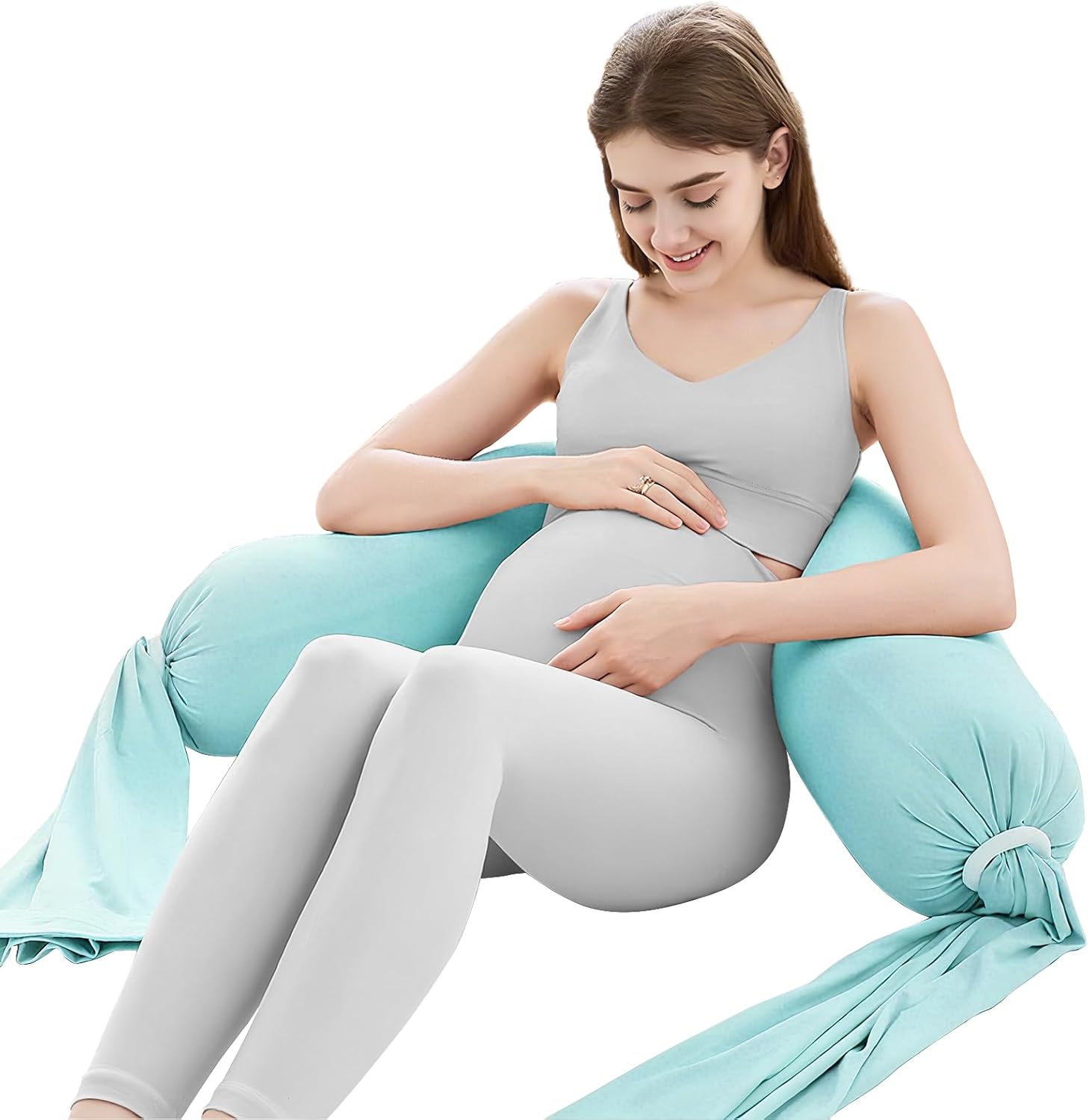The Adjustable Pregnancy Pillows for Sleeping，Pregnancy Pillow Uses a Unique 5-Point Support，Turn Into Every Shaped Pregnant Pillow，Removable Maternity Pillows (Mist Blue, 55IN)