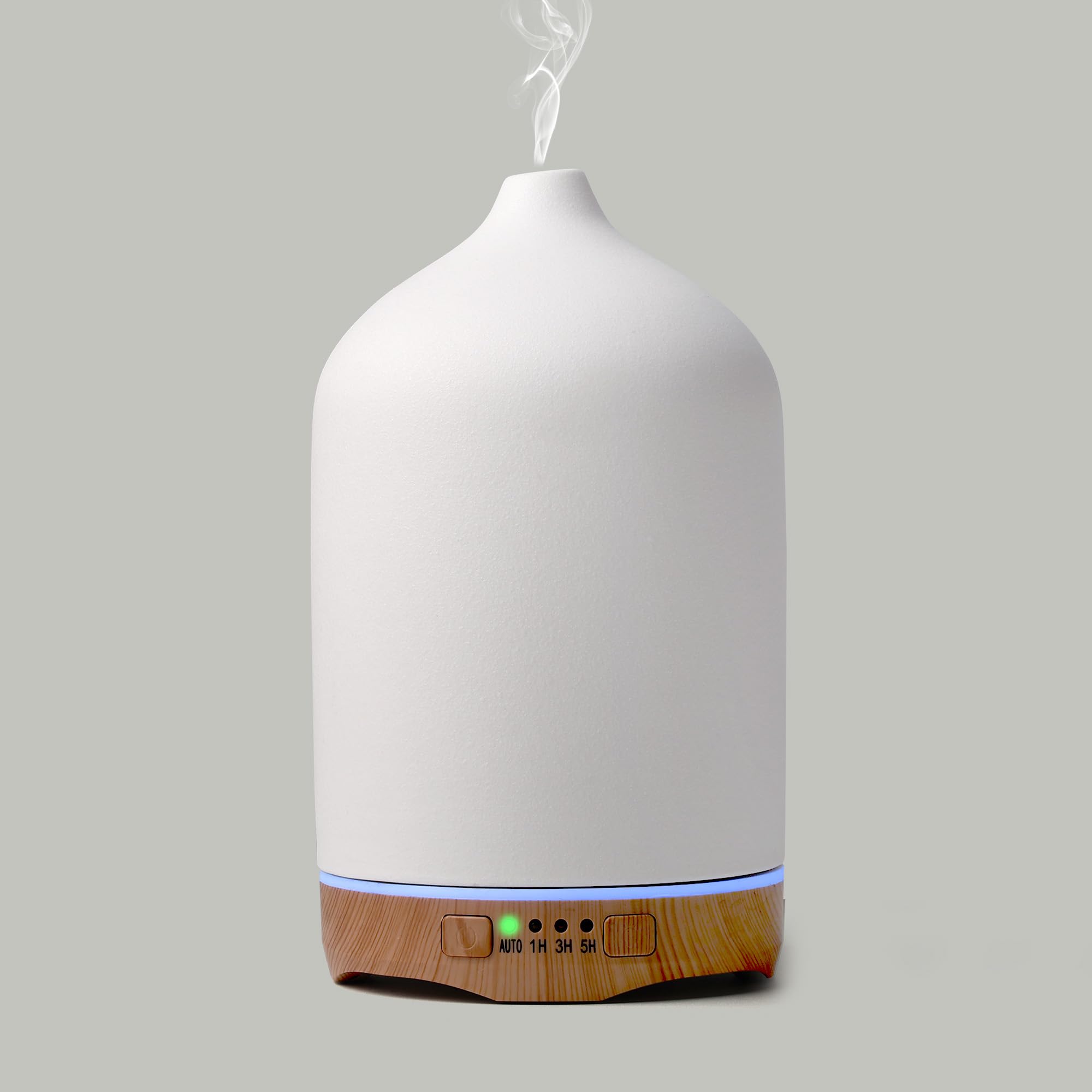 Umidificatore in Ceramica, 250 ml Diffusore Ambiente, Bianco | 7 Colori di Luce e 2 Modalità di Spruzzo, Temporizzazione 1/3/5H e Auto-Off Senza Acqua, Umidificatore per Ambiente Piante