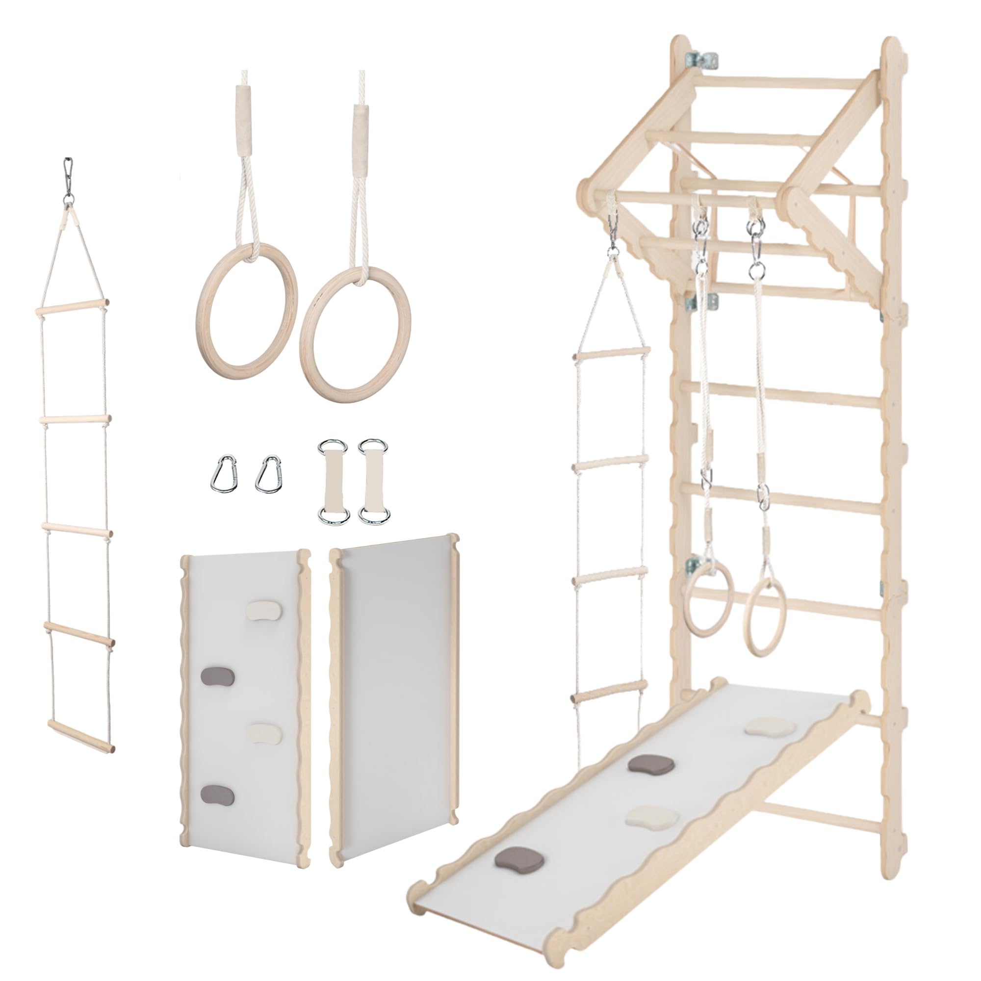 MAMOI® Spalliera Svedese, Parete Arrampicata per Palestra Bambini, Spalliera in Legno Naturale per Uso Interno, Parallele Ginnastica Artistica da casa