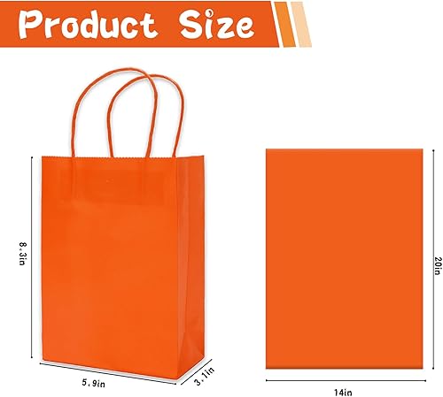 Miniatura 2 de Whaline Bolsas naranjas para recuerdos de fiesta, 24 bolsas de regalo de papel con asas, bolsas de compras de comestibles, 30 unidades de papel de