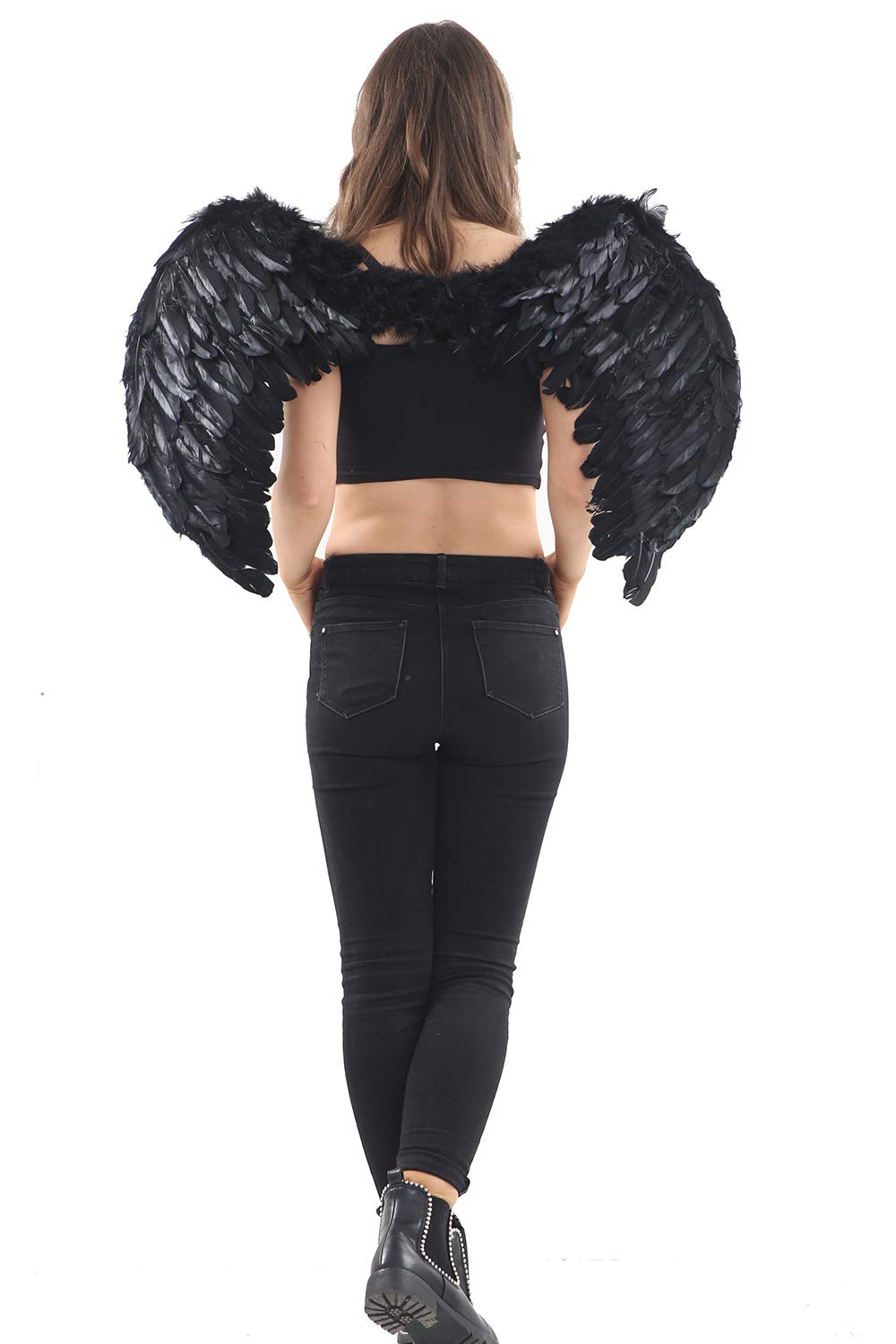 labreeze Adults Black Feather Wings Medium Halloween Fancy Dress Fairy Spooky Party Outfit