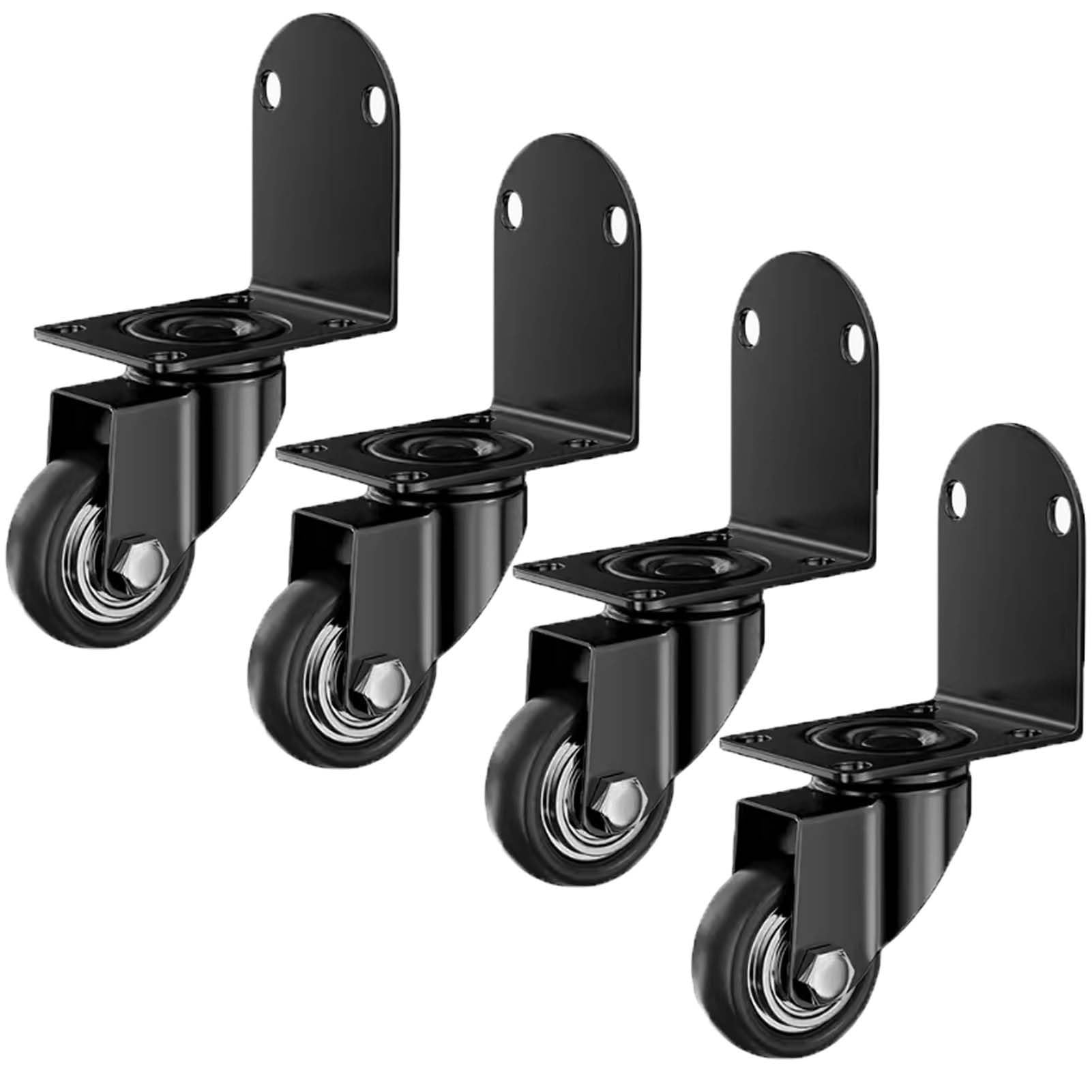 GYEQXKT Heavy Duty Side Mount Caster Wheel Set of 4-1.5/2in PU Silent Swivel Wheels with L-Shaped Bracket for Furniture Cabinets Beds - Universal Braking Casters