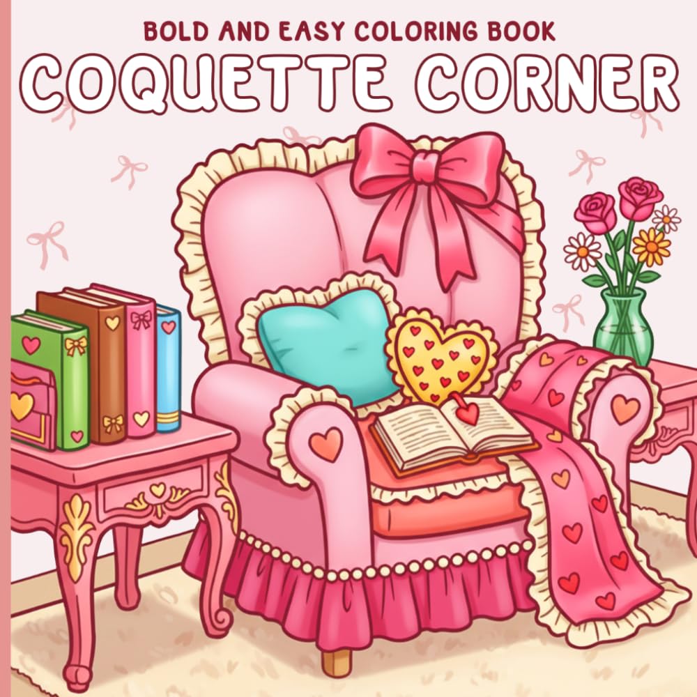 Coquette Corner Coloring Book: Cute Feminine Coloring Pages Featuring Bows, Hearts, and Ribbons Space Designs for Teens and Adults Encouraging Relaxation and Sweet Aesthetic Fun