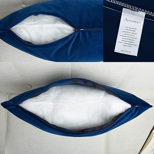 Miniatura 4 de Artaimee Juego de 4 fundas de almohada de terciopelo azul marino de 20 x 20 pulgadas para sofá o cama, 50 x 50 pulgadas
