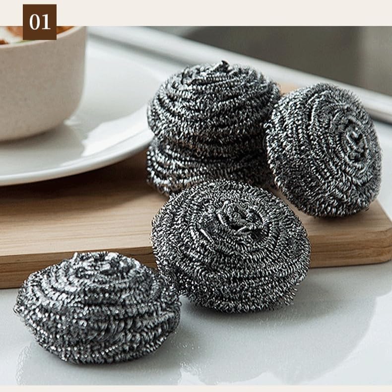 Image of 12-Pack Fine Steel Wire Balls Kitchen Stain Removal Dishwashing Pot Brush Steel Wool Wire Scrubber