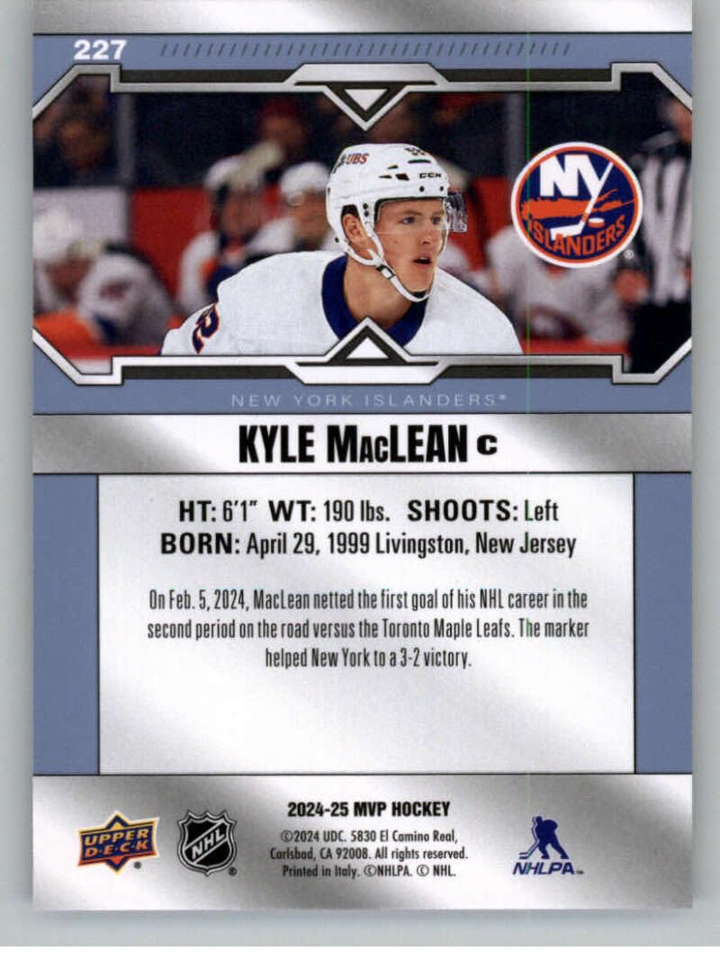 Amazon.com: 2024-25 Upper Deck MVP #227 Kyle MacLean New