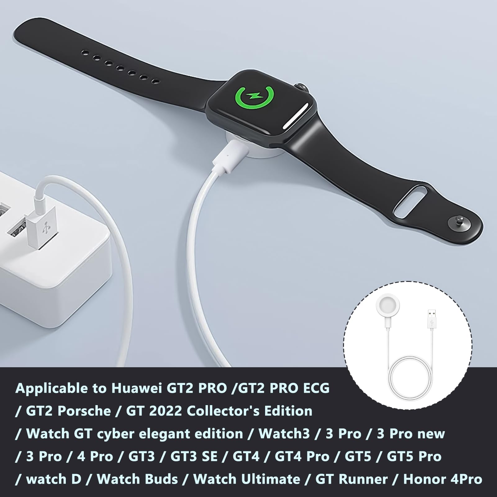Magnetyczna ładowarka kompatybilna z Huawei Watch GT 5/5 Pro/GT 4/3/3 Pro/3 SE/2/Watch 4/3/Ultimate, przenośny adapter do ładowania z kablem USB 1 M, szybkie i bezpieczne ładowanie, biała