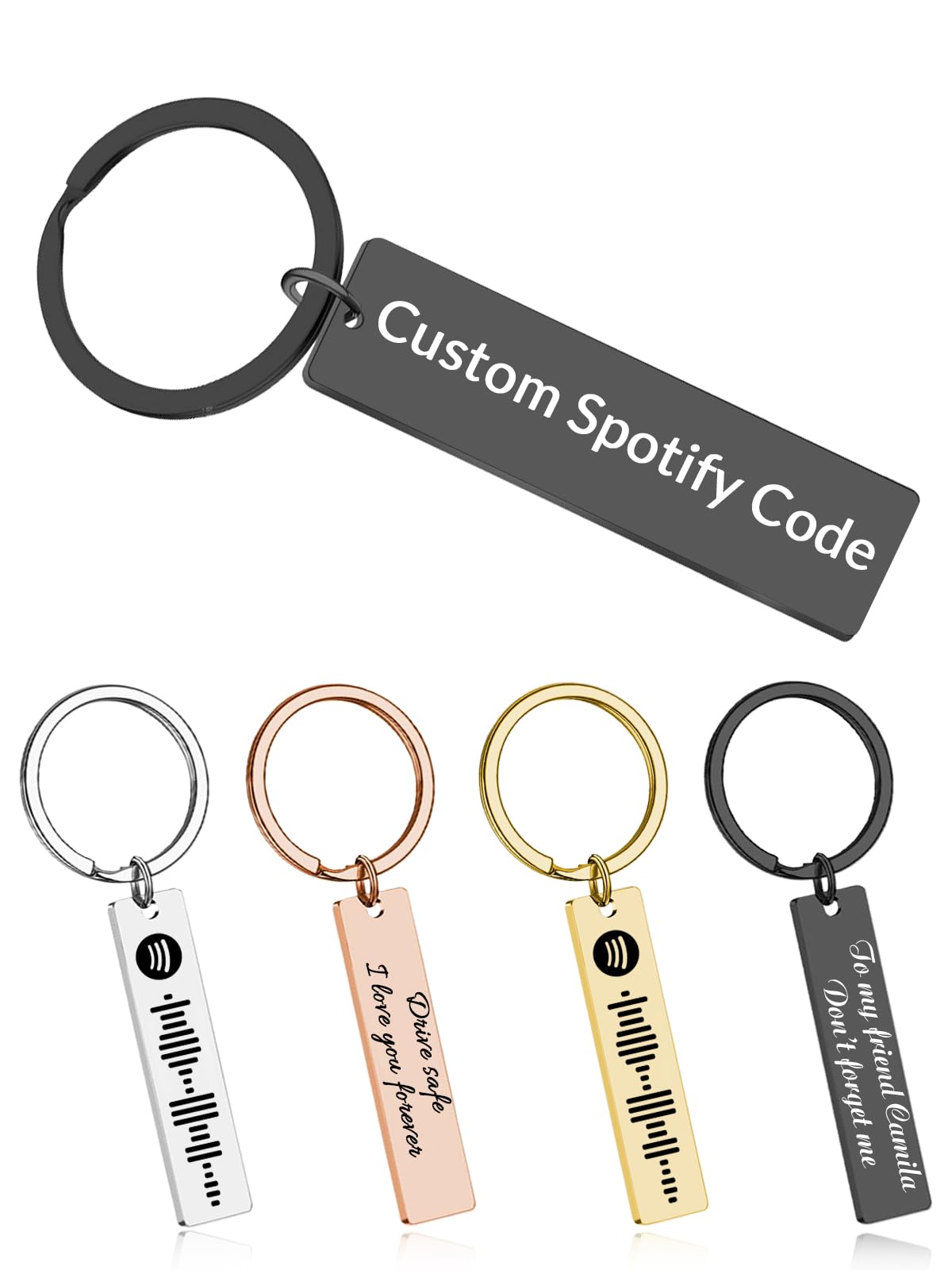 Aaq Unisex 02-Spotify Personalised Spotify Keyring, Custom Scannable Spotify Code Keychain Engraved Music Keyrings Gift For Men Women Music Lovers (02-Spotify)