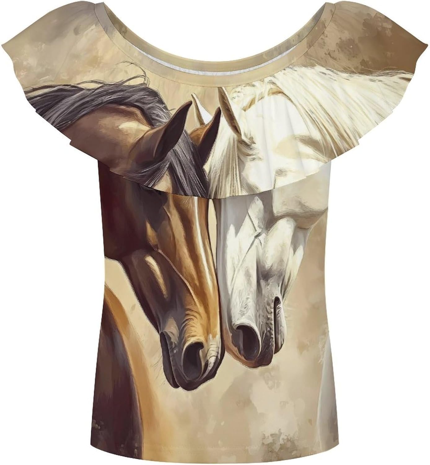 Two Horses Girls T-Shirts Top Ruffle Short Sleeve Blouse Casual Graphic Tees