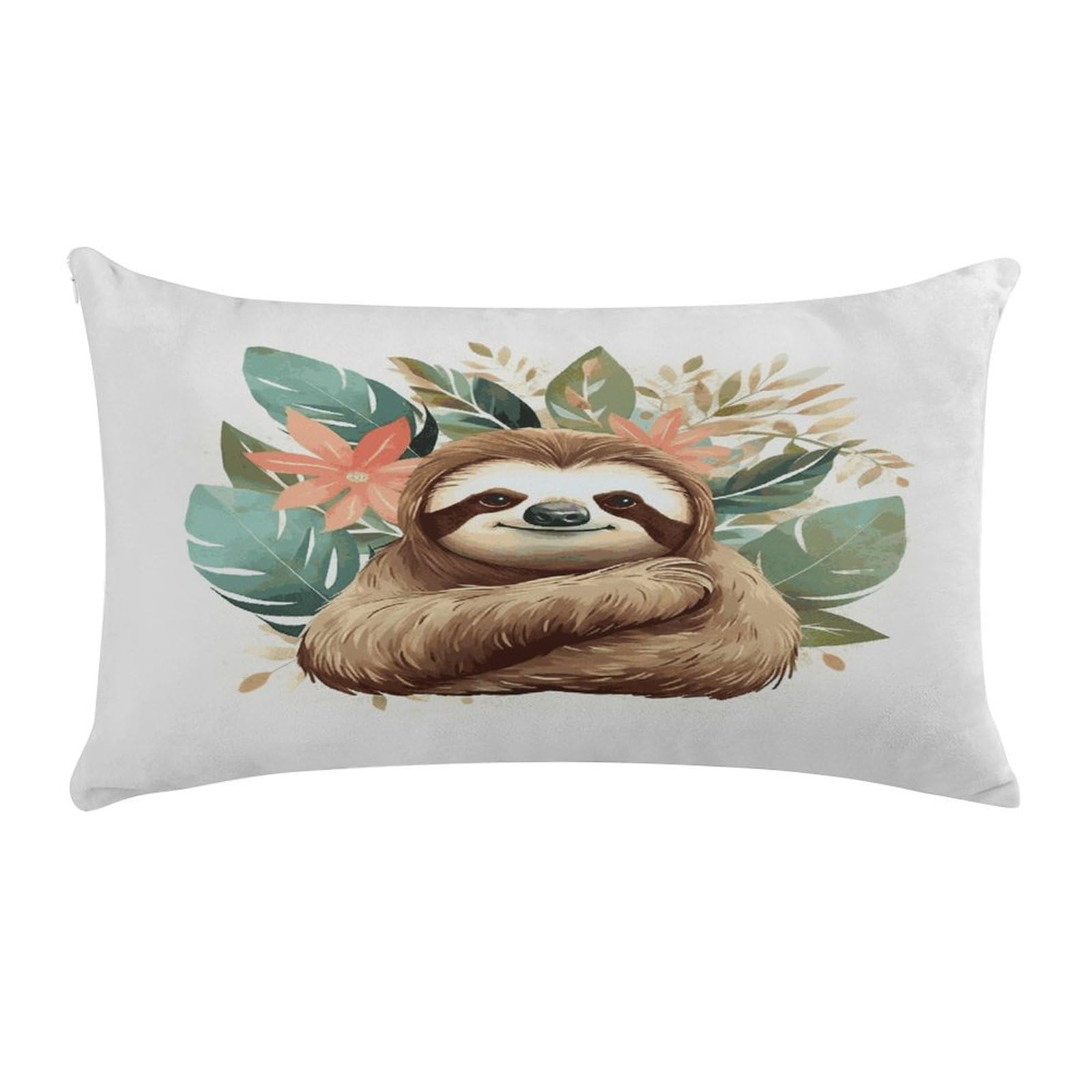 Cute Sloth Leaves Pillow Cover Super Soft Pillowcase Luxury Cozy Fuzzy Velvet Pillow Shams Breathable Standard Pillow Cases with Zipper Wrinkle-Free Pillow Cover 12 "×20 "