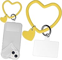 Vista 22 de Correa de silicona en forma de corazón para teléfono, correa de muñeca para teléfono celular con soporte para llavero, universal compatible
