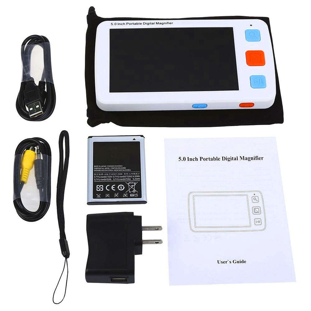 Loupe numérique Portable, Aide à la Lecture électronique, Zoom 4X-32X, poignée Pliable pour écran LCD de 5 Pouces pour Les Groupes malvoyants (Blanc)