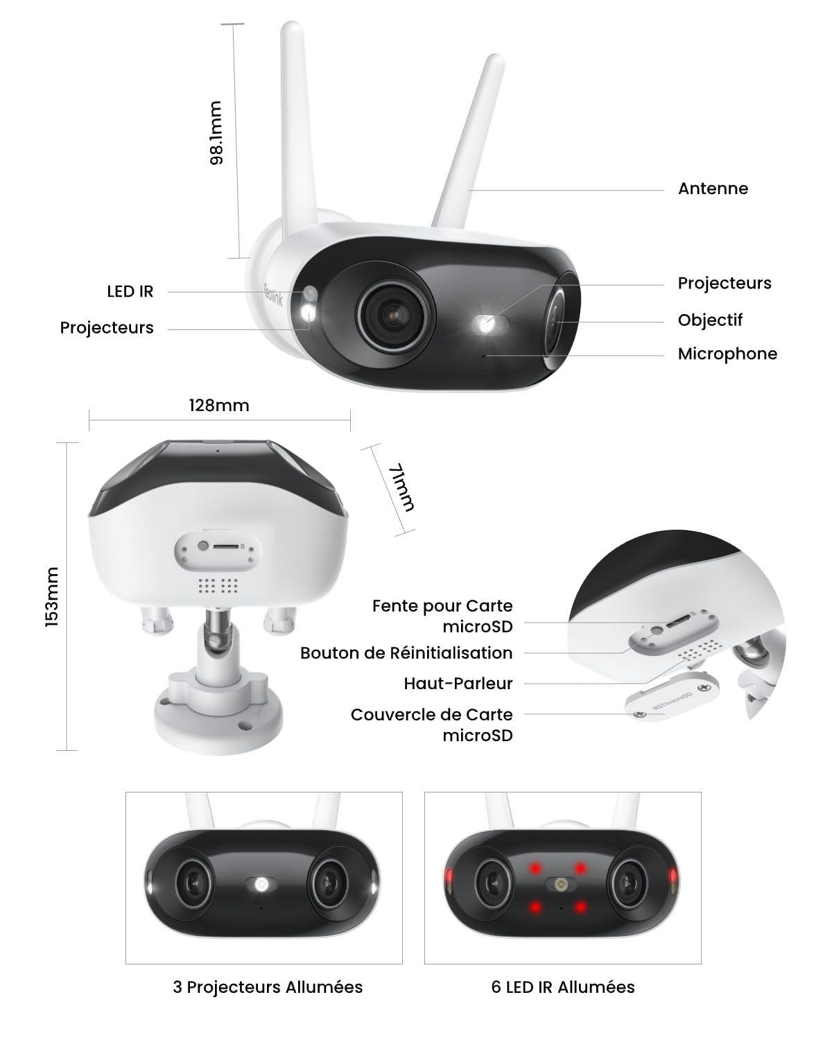 Reolink 4K Caméra Surveillance WiFi Extérieure avec Panorama de 180° | Wi-FI 6 Bi-Bande 2,4/5 GHz, Détection de Personne/Véhicule/Animal, Vision Nocturne Couleur, Alimentation Plug-in, Elite WiFi