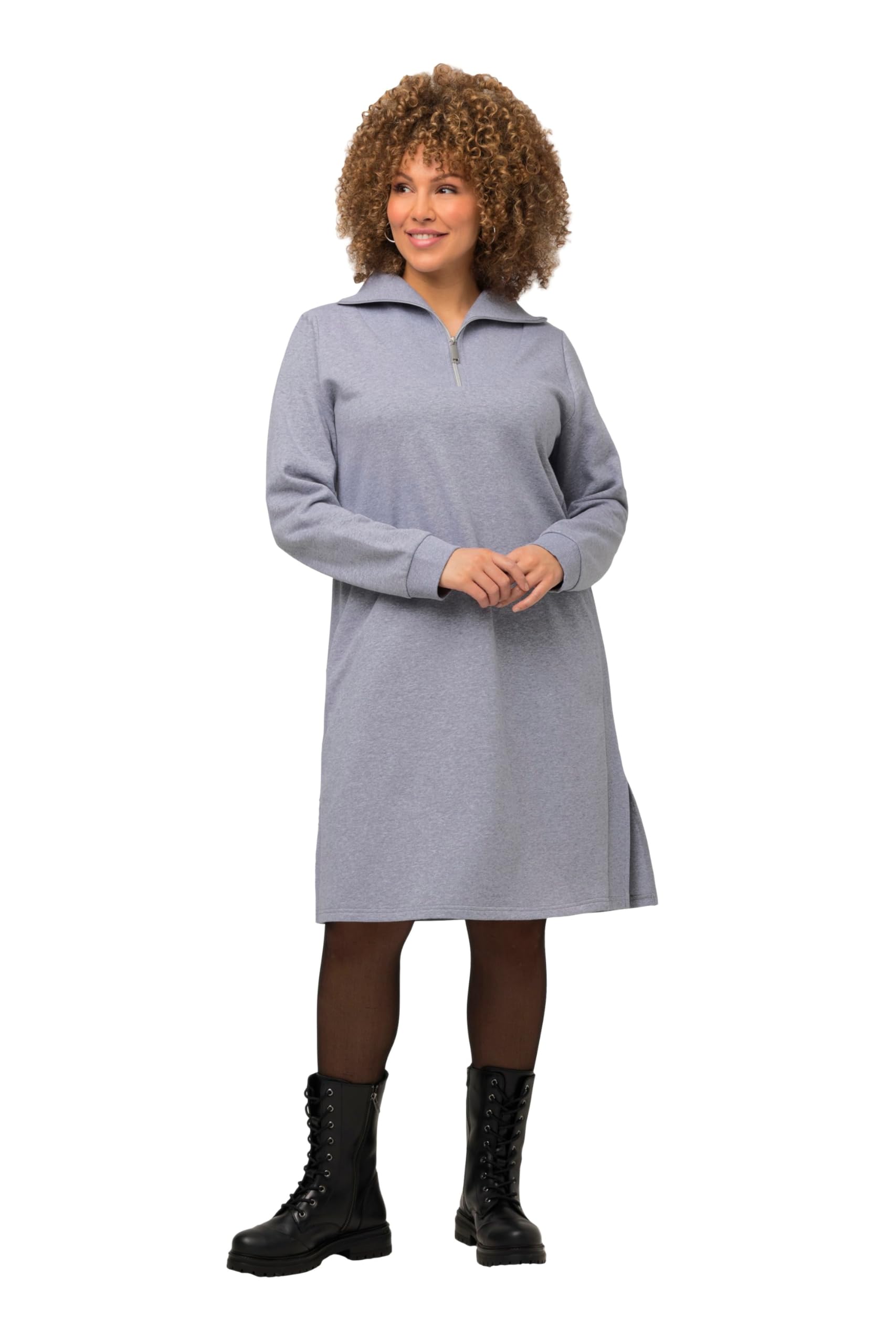 Ulla Popken Damen große Größen Übergrößen Plus Size Sweatkleid, Troyerkragen, Reißverschluss, Langarm 821199
