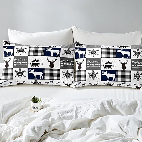 Miniatura 4 de Juego de sábanas de ciervo de alce para niñas y niños, juego de ropa de cama con diseño de flechas tribales con diseño de búfalo blanco y negro,