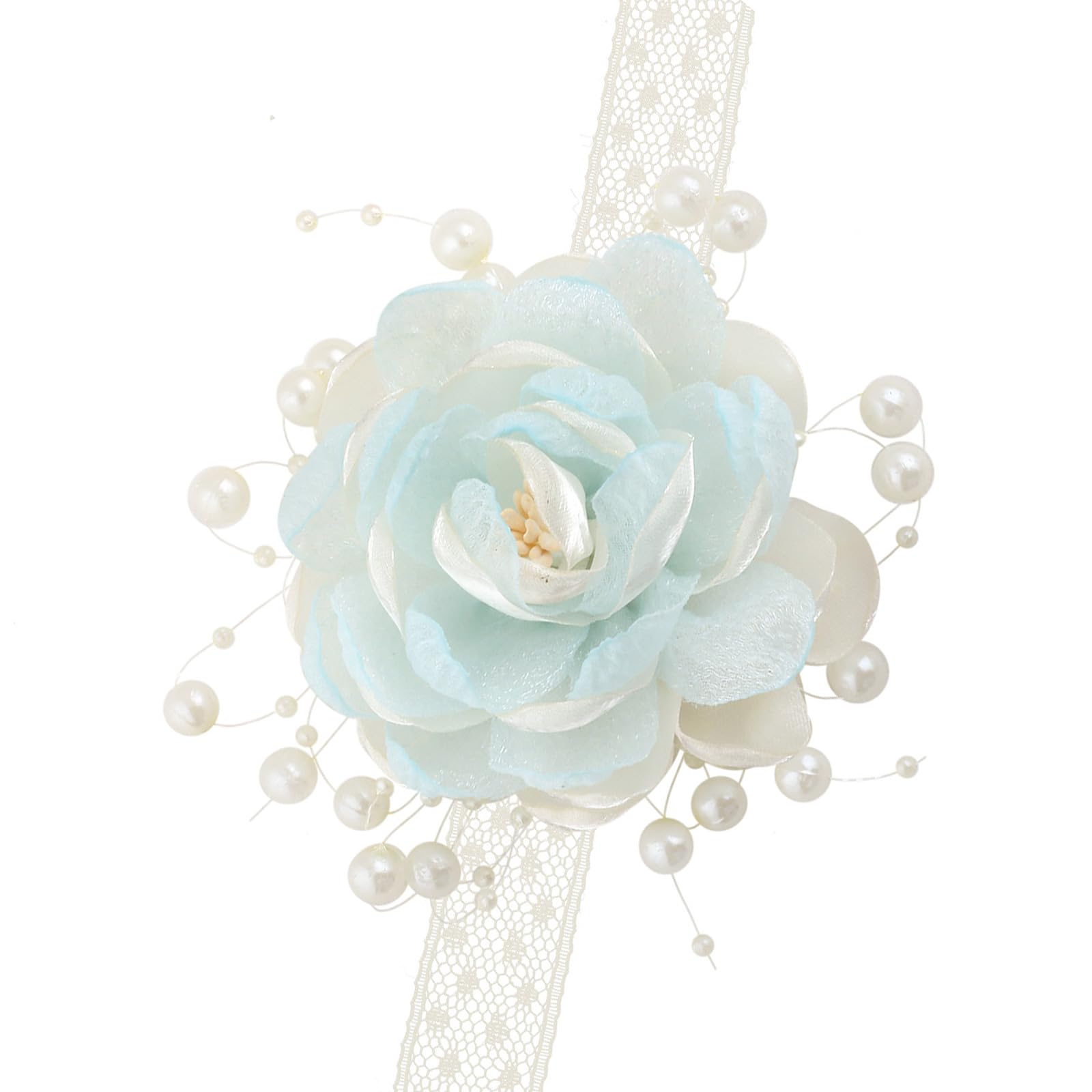 Msioytog Pearl & Lace Wrist Corsage with Organza Flowers for Bride Bridesmaid Wedding Reception Jewelry Wedding Wrist Flower