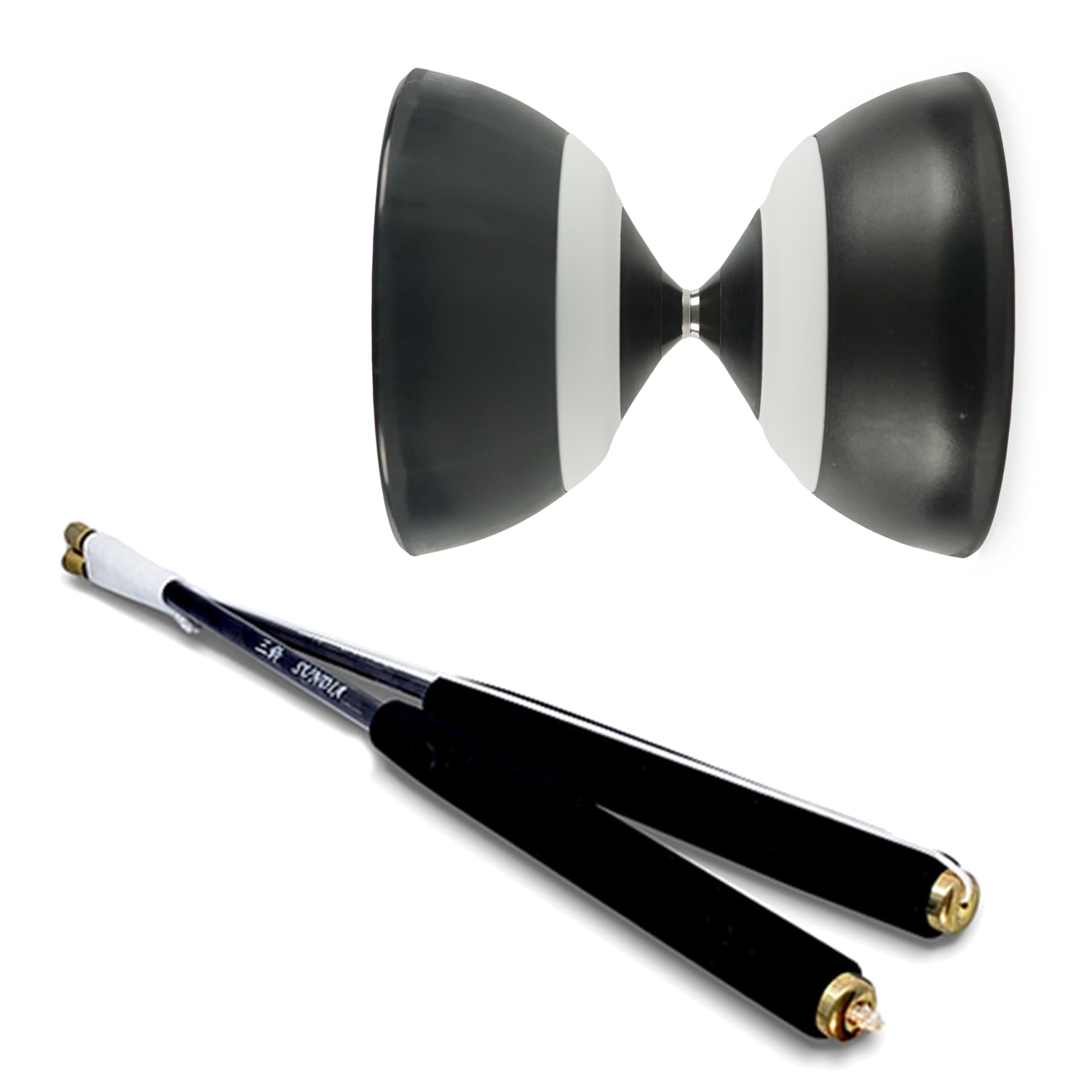 Sundia Combo l EVO Series Diabolo (Black) + Carbon Diabolo Sticks (Black) - Professional Diabolo Set, High Performance for All Tricks and Levels - Beginners to Pros, Juggling Chinese Yoyo Set