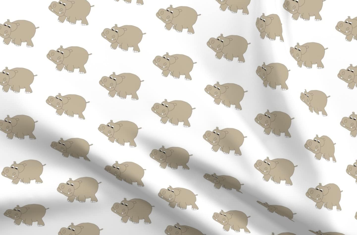 Spoonflower Fabric - White Hippo Hippopotamus Jungle Zoo Safari Printed on Organic Cotton Sateen Fabric by The Yard - Sewing Quilting Apparel Home Decor