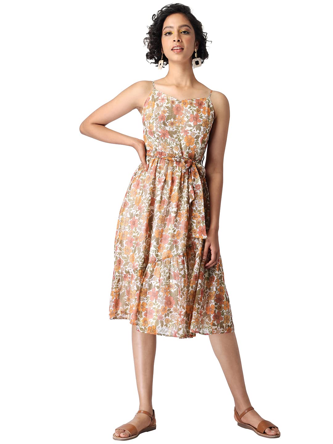 FabAlley Floral Georgette Square Neck Womens Dress
