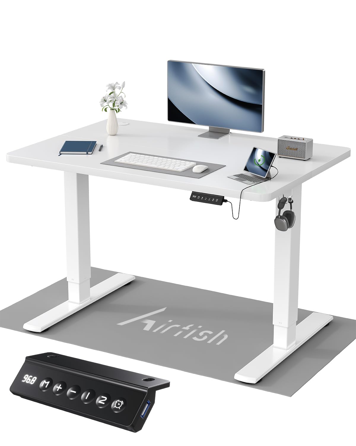 Airfish Höhenverstellbarer Schreibtisch Kinder Schreibtisch Höhenverstellbar Elektrischer mit Memory-Funktion, Bürotisch Höhenverstellbar für Home Office Steh-Sitz Tisch Standing Desk