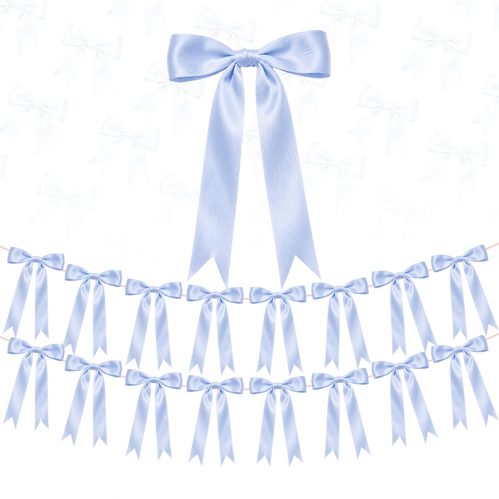 2 Strings Blue Bow Garland Banner Decorations, 16Pcs Pre-Strung Satin Ribbon with 6.7ft Chain for Girls Ribbon Bow Banner Room Birthday Baby Bridal Shower Bachelorette Wedding Anniversary Party Decor — image 1