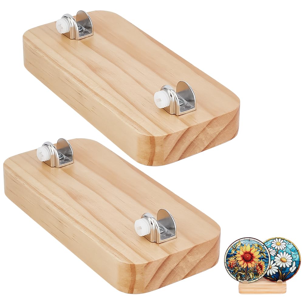 PH PandaHall Wood Display Stand, 15cm Rustic Fused Glass Art Base