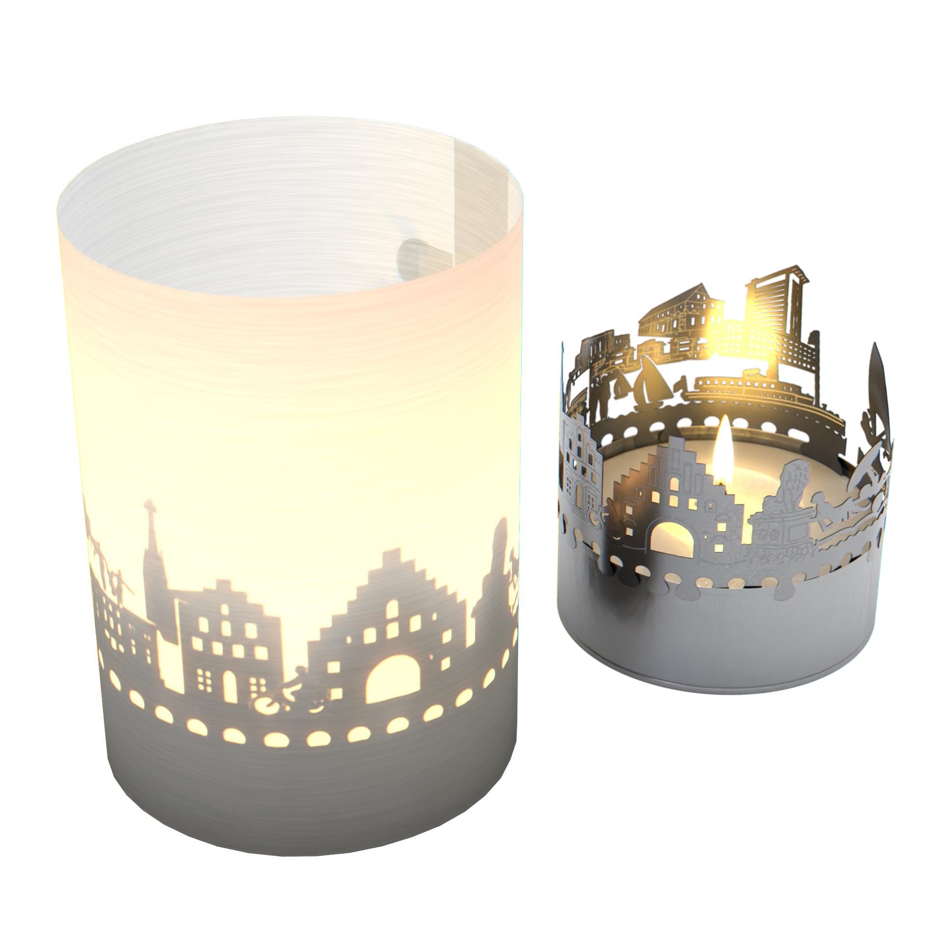 Flensburg Skyline Gift Tube Shadow Play Candle - Coastal Town Souvenir with Beautiful Silhouette Projection for Flensburg Fans - Perfect Home Decor Accent