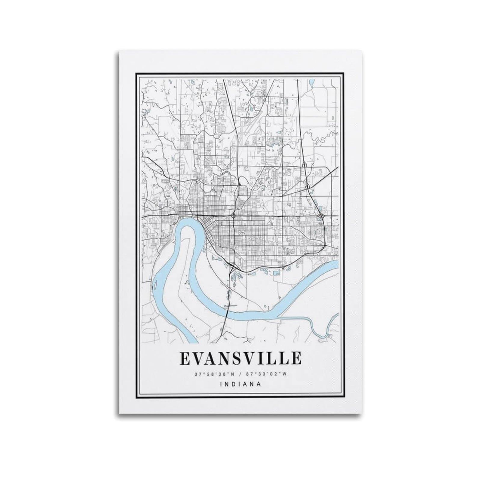 xiaoxiaoshen Evansville Indiana Map Canvas Poster Wall Art Prints Room Aesthetic Murals Bedroom And Living Decorations 24x36inch(60x90cm)
