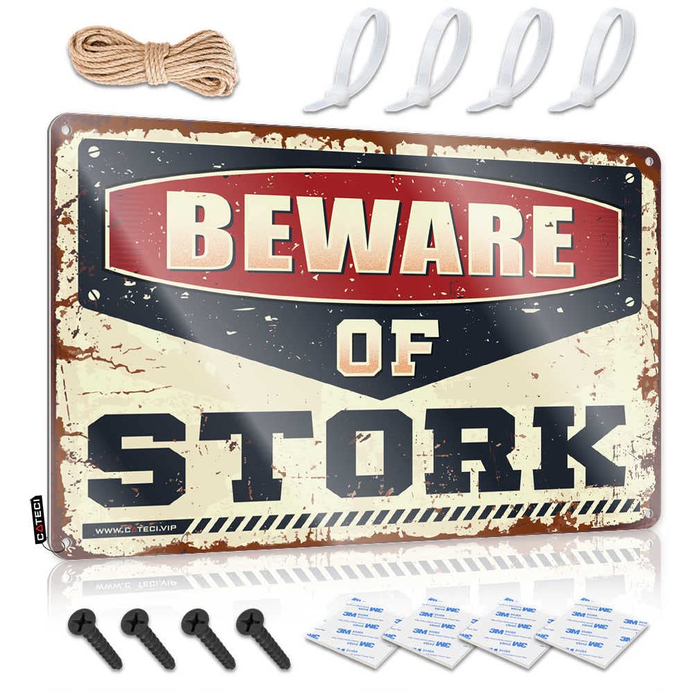 ZTBBDNQHA Tin Sign Man Cave Decor Beware Of Stork Sign Funny Tin Signs Vintage Funny Room Signs(30X40CM)